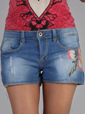Flower Embroidered Hot Denim Short By Guess