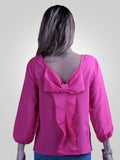 Bow O Neck Three Quarter Lantern Sleeve Top By Jimmy Rochas