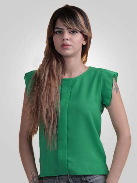 Chiffon Short Sleeve Round Neck Ruffle Top By Jimmy Rochas