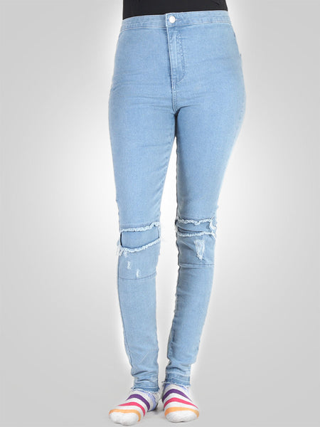 Ripped Patched High Waist Skinny Jeans by Denim & Co