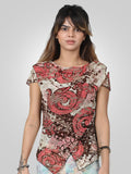 Print Floral V-Neck Short Sleeve Top By Jimmy Rochas