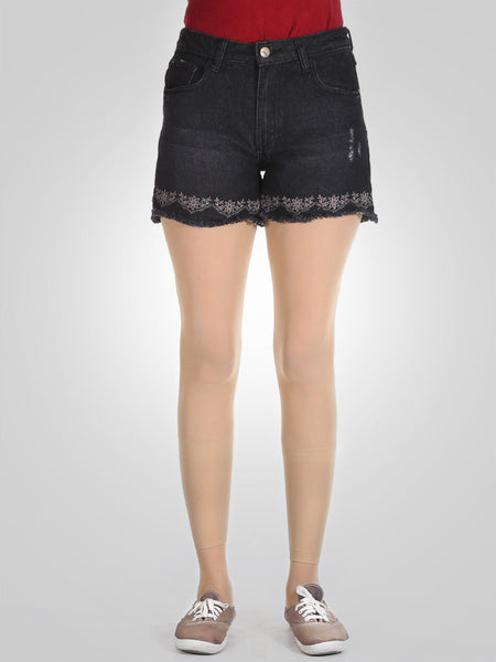 Sexy High Waisted Embroidery Denim Shorts By Springfield